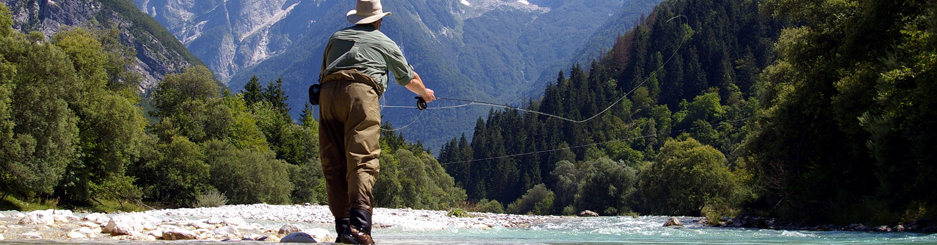 Fly fishing on the Soča river in the Trenta valley, Julian Alps
